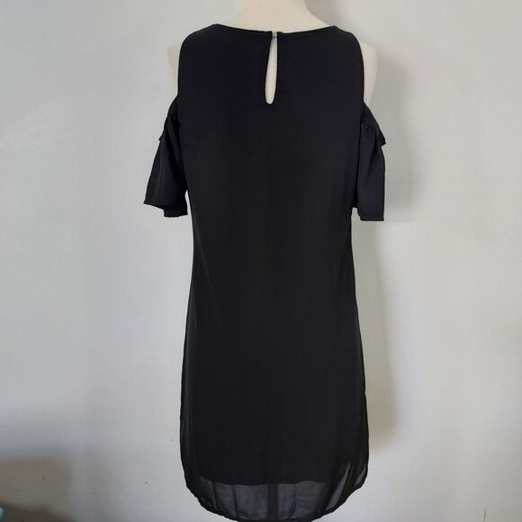City Streets Dress Flowy Cold Shoulder Womens Size 8 Lined Keyhole Solid Black - Picture 8 of 13